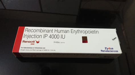 Erythropoietin Renocrit 4000 IU Zydus Renalsciences 0 4 Ml At Rs 240