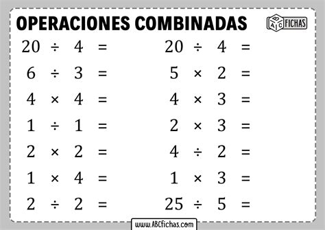 Fichas De Ejercicios De Operaciones Combinadas Para Resolver