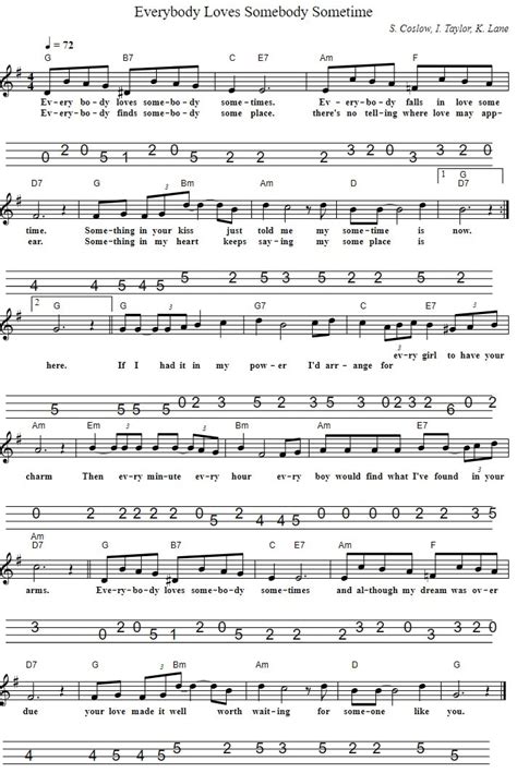 Everybody loves somebody sometimes sheet music and mandolin tab - Tenor Banjo Tabs