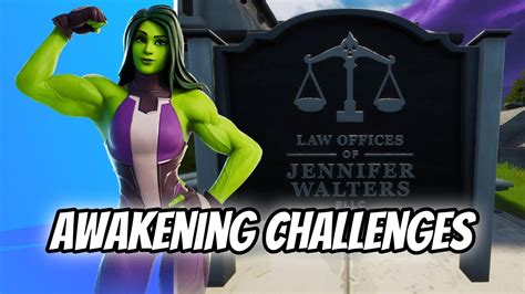 She Hulk Jennifer Walters Awakening Challenges In Fortnite Full Guide And All Locations Youtube