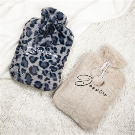 Personalized 2L Embroidery Name Hot Water Bottle With Soft Fleece Cover Birthday Winter Gift For