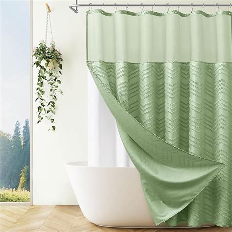 Amazon Sage Green Shower Curtain With Liner Green Fabric Tufted