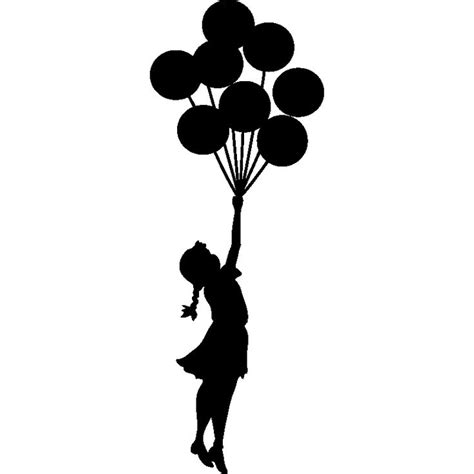 Sticker Fille Avec Des Ballons Flottant Pochoir Silhouette Dessin