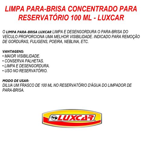 Limpa Para Brisa Concentrado Para Reservat Rio Ml Luxcar Rafe