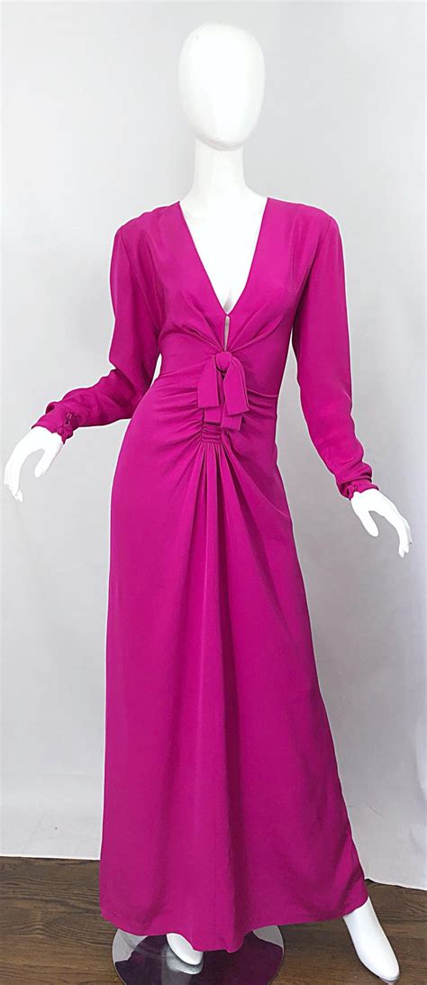 Vintage Bill Blass Size 8 10 Hot Pink Silk Jersey Cut Out Evening