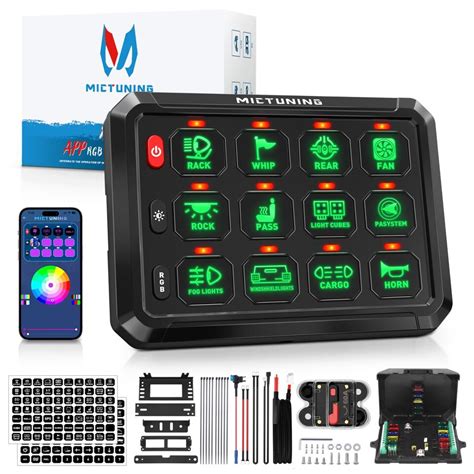 MICTUNING Bluetooth 12 Gang Switch Panel RGB Led Auxiliary ON OFF Relay