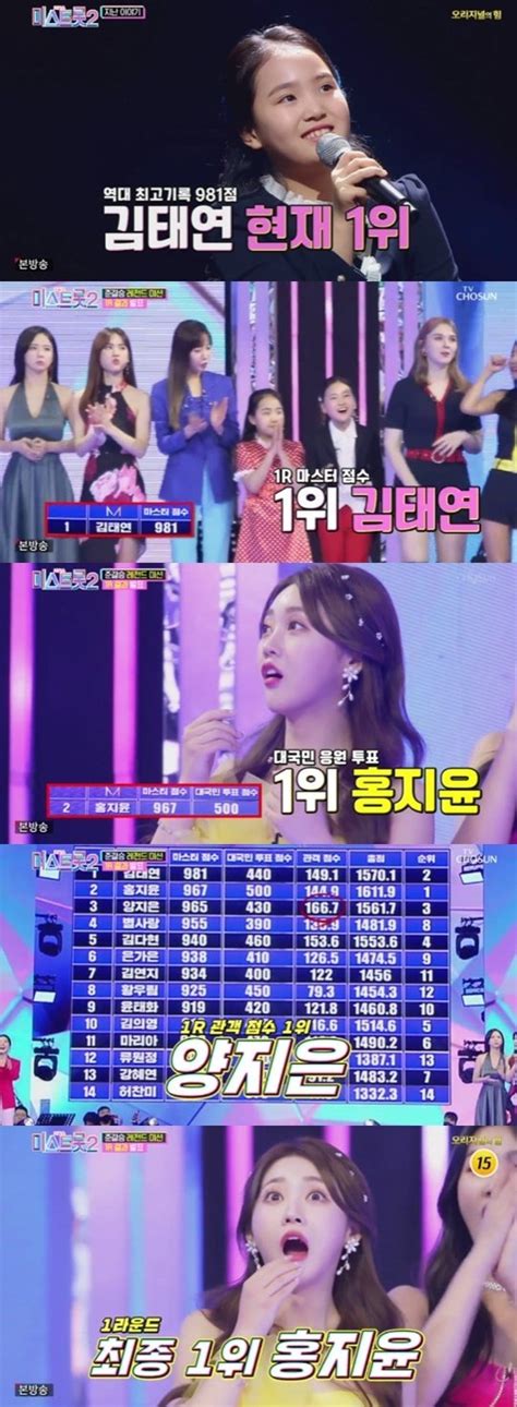 미스트롯2 김태연 홍지윤 양지은 준결승 개인미션 점수별 1위 머니투데이