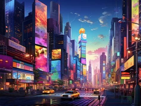 Premium Photo Vibrant Colors Illuminate Modern City Street Backdrop