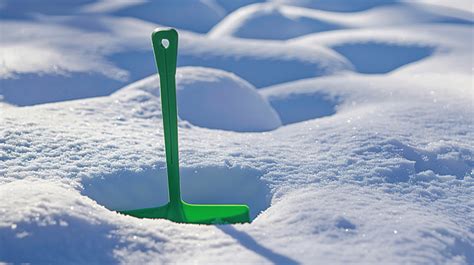 Plastic Green Shovel Sticking Out Of A Pile Of Snow Background Snow