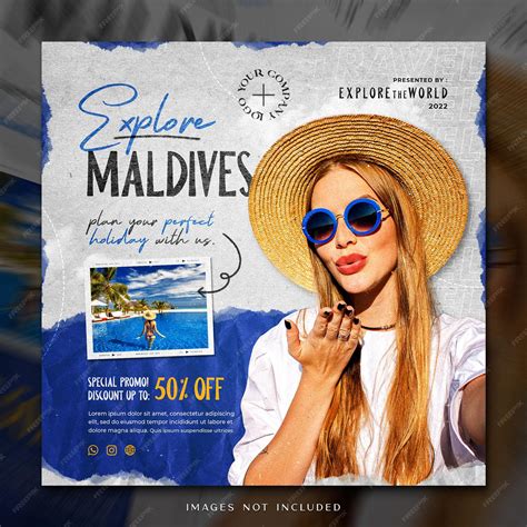 Premium PSD | Travel promo social media post template mockup