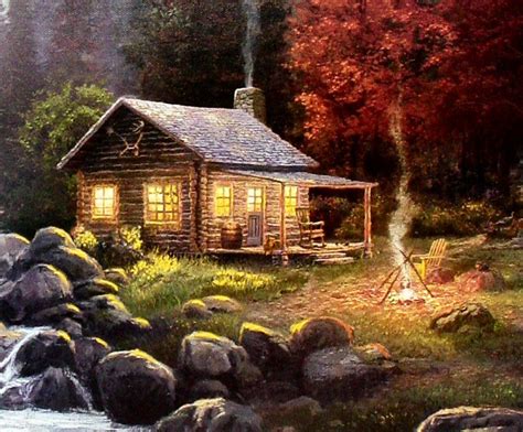 Cabin Art Mountain Landscape Painting Cabins In The Woods