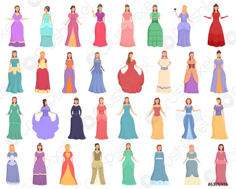 Princess Icons Set Cartoon Vector Tiara Girl Stock Vector 6376936