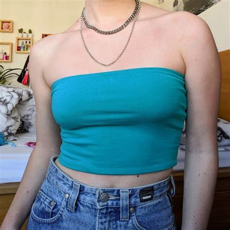 Turquoise Boob Tube Bandeau Top Originally From Depop