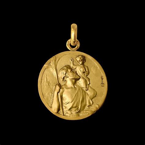 18k Gold Medal Pendant St Christopher 1 Made In Paris Since 1827