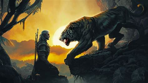 Face To Face Geralt Fantasy Tiger Art Yellow Man Game The