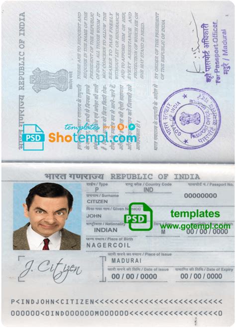 India Passport Fake Template In Psd Format Fully Editable With All Fonts