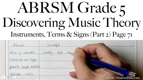 Abrsm Discovering Music Theory Grade 5 Terms Signs And Instruments Part 2 Page 71 With Sharon