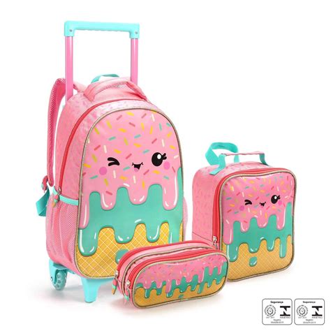 Kit Escolar Infantil Mochila De Carrinho Lancheira Estojo Picole