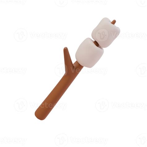 3d Render Illustration Of Roasted Marshmallow On Stick Camping Concept