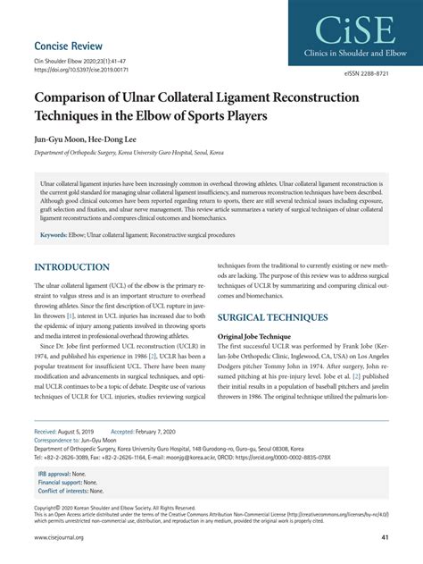 Pdf Comparison Of Ulnar Collateral Ligament Reconstruction Techniques In The Elbow Of Sports