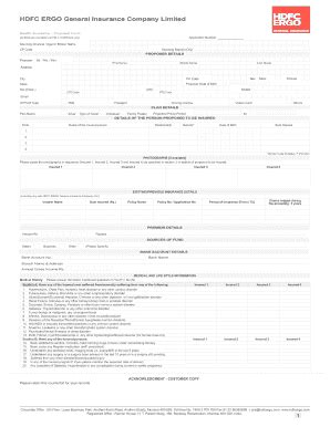 Fillable Online HDFC Ergo Health Surkasha Proposal Form Happy 2