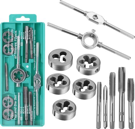 Coffret Tarauds et Filières Métrique 12 Pièces M3 M12 en Acier Kit