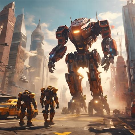 Premium Photo | A futuristic mecha battle with towering robots in a ...