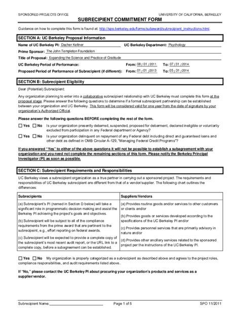 Fillable Online New Streamlined Subrecipient Commitment Form