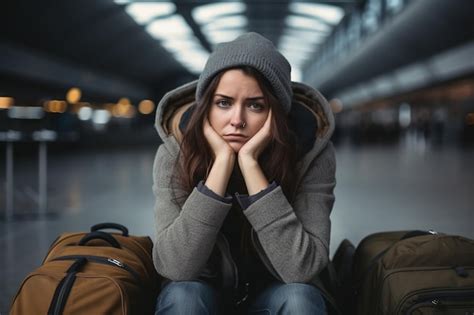 Premium Photo A Woman Sad Because She Missed Her Flight At The Airport