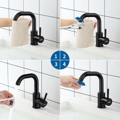 Auralum Grifo De Lavabo Giratorio 360 Grados Negro Mate Mezclador