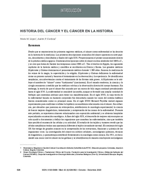 Pdf Historia Del Cancer Y El Cáncer En La Historia