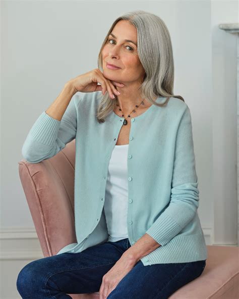 Soft Crystal Blue Luxurious Cashmere Crew Neck Cardigan Woolovers Uk