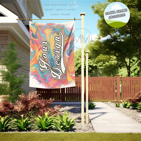 House Flag PSD Mockup Garden Flag Mockup Canva Flag Mockup Smart Object