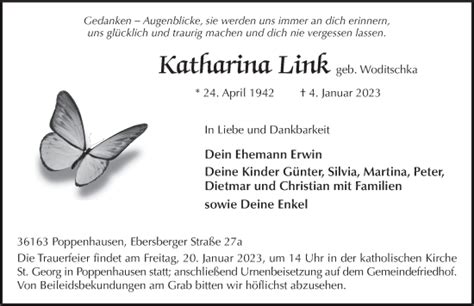 Traueranzeigen Von Katharina Link Trauer36 De