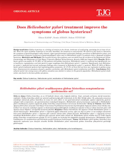 Pdf Does Helicobacter Pylori Treatment Improve The Symptoms Of Globus