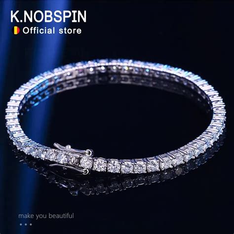 Knobspin 3mm 4mm Moissanite Tennis Bracelet Full Diamond Gra 925 Silver