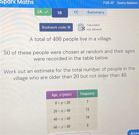 Solved Sparx Maths 7126 XP Sasha Baldwin 1A 1B 1C Summary Calculator