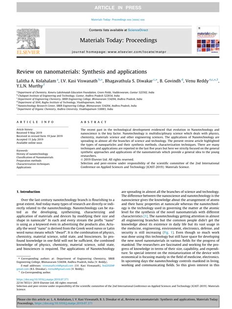 Pdf Review On Nanomaterials Synthesis And Applications