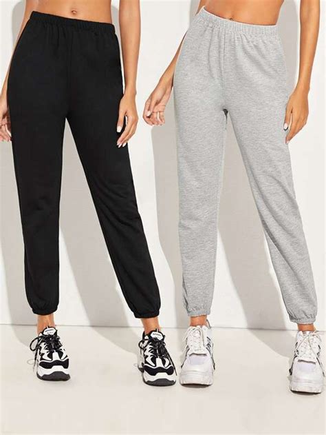 Solid Elastic Waist Sweatpants 2pcs Elastic Waist Sweatpants