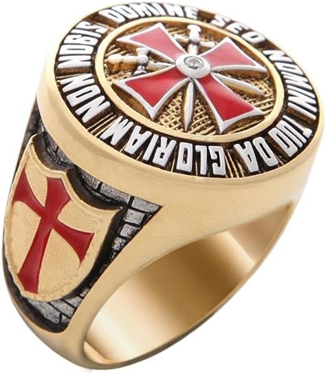 Knight Templar Masonic Ring 18k Gold Pld Red Cross Yellow Version 40 Gr