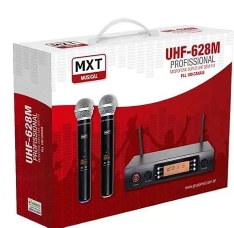 Microfone Duplo Sem Fio Digital 100 Canais Mxt Uhf 628m Microfone