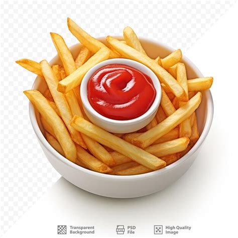 Uma Tigela De Batatas Fritas Ketchup E Ketchup PSD Premium