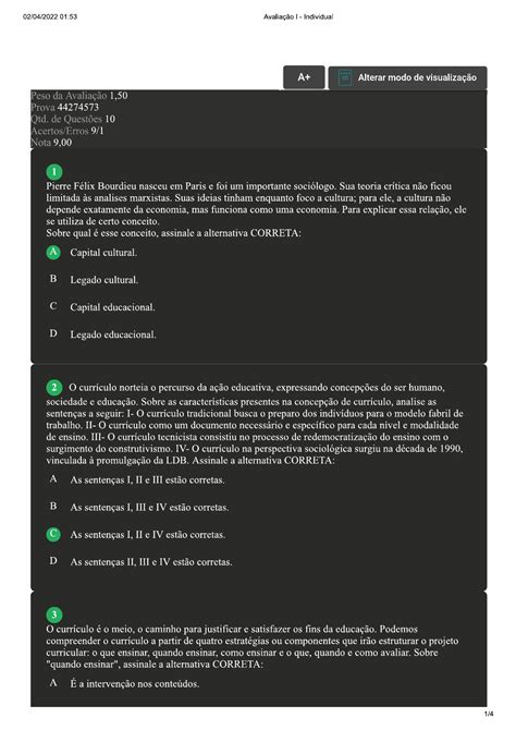 Prova Objetiva Teorias E Pr Ticas Do Curr Culo Uniasselvi