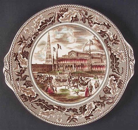 Historic America Brown Multicolor Handled Cake Plate By Johnson