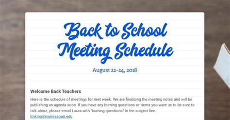 Back To School Meeting Schedule Smore Newsletters For Education