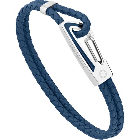 Montblanc Bracelet In Woven Blue Leather With Steel Carabiner Closure And Blue Lacquer Inlay Lyst