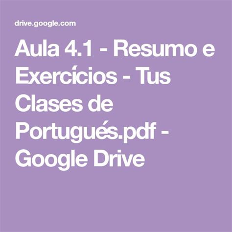 Aula 4 1 Resumo e Exercícios Tus Clases de Portugués pdf