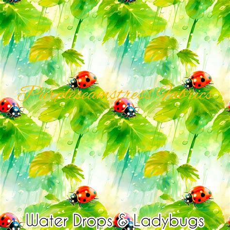 Water Drops Ladybugs Cotton Lycra Purpleseamstress Fabric