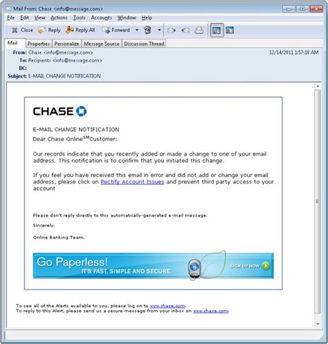 Information Security Phishing Email Chase Email Change Notification