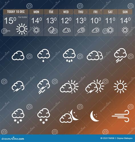 Weather Icon Or Symbol Set For Your App Design Stock Vector